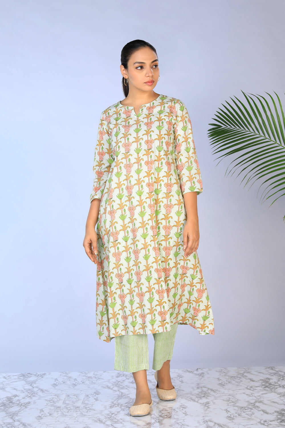 Handblock printed Kurti and pants set