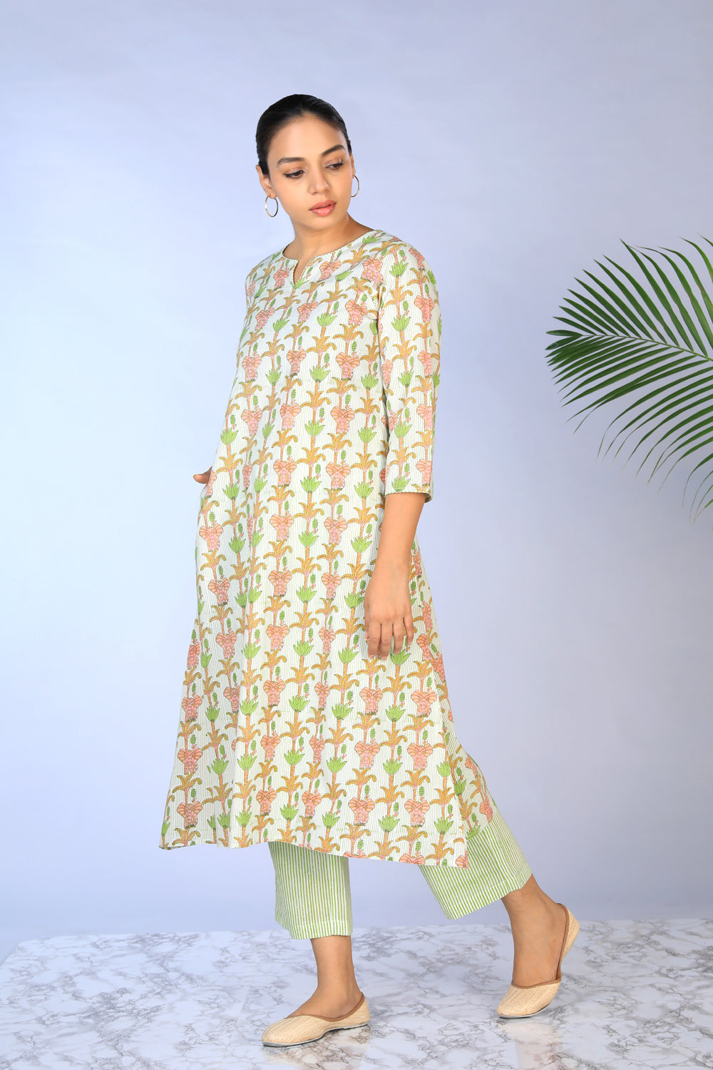 Handblock printed Kurti and pants set