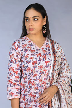 Image of Handblock printed straight fit Kurti and dupatta set