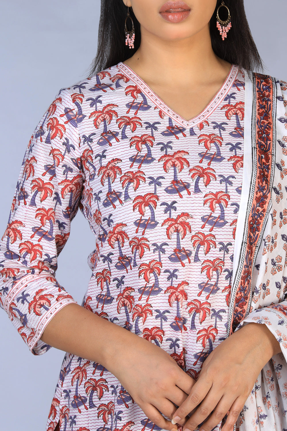 Handblock printed straight fit Kurti and dupatta set