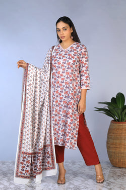 Image of Handblock printed straight fit Kurti and dupatta set