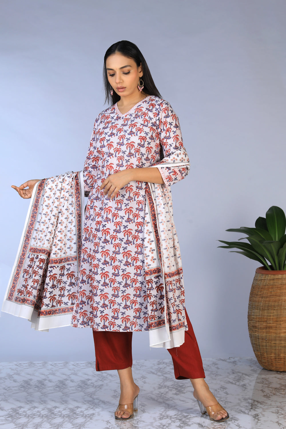 Handblock printed straight fit Kurti and dupatta set