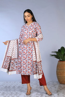 Image of Handblock printed straight fit Kurti and dupatta set