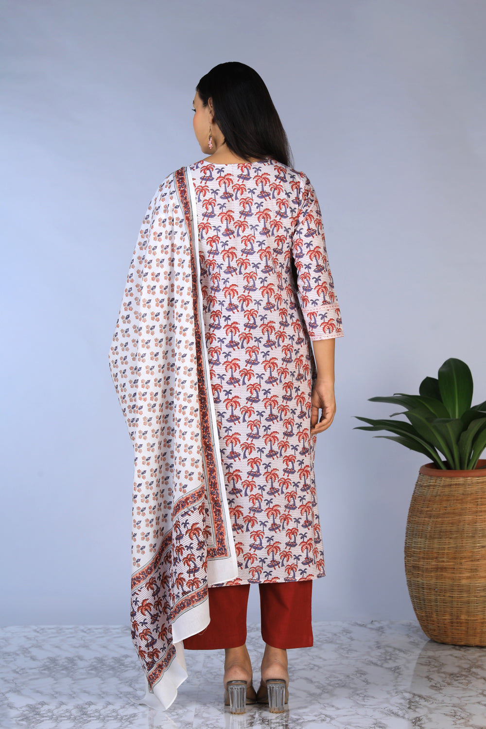 Handblock printed straight fit Kurti and dupatta set