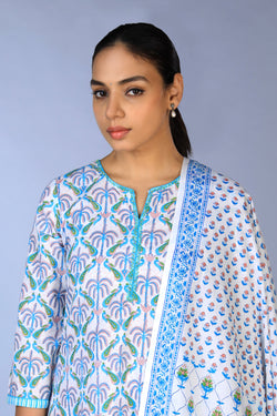 Image of Handblock Printed Kurta, pants & dupatta set