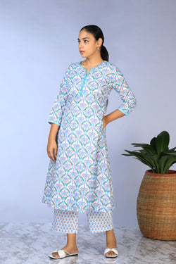 Image of Handblock Printed Kurta, pants & dupatta set