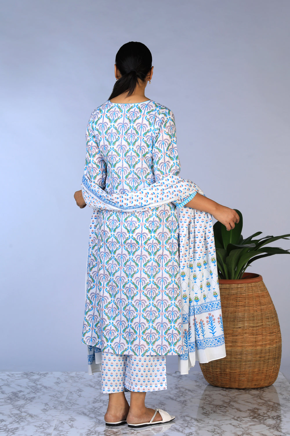 Handblock Printed Kurta, pants & dupatta set