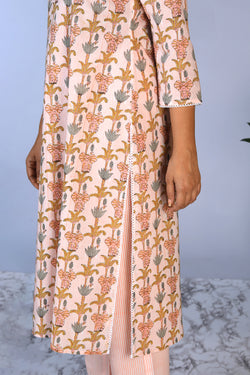 Image of Handblock printed kurti ,pants and dupatta set