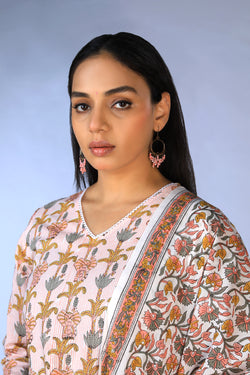 Image of Handblock printed kurti ,pants and dupatta set