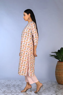 Image of Handblock printed kurti ,pants and dupatta set