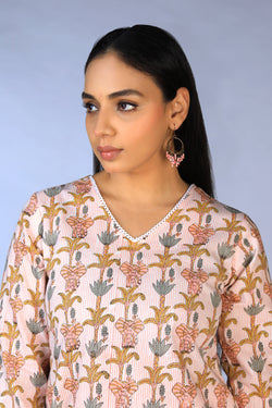 Image of Handblock printed kurti ,pants and dupatta set