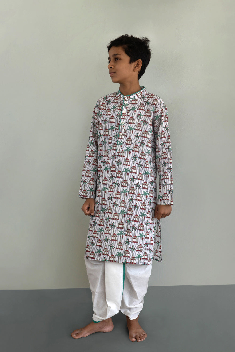 Image of Boys block printed Kurta & Dhoti Set