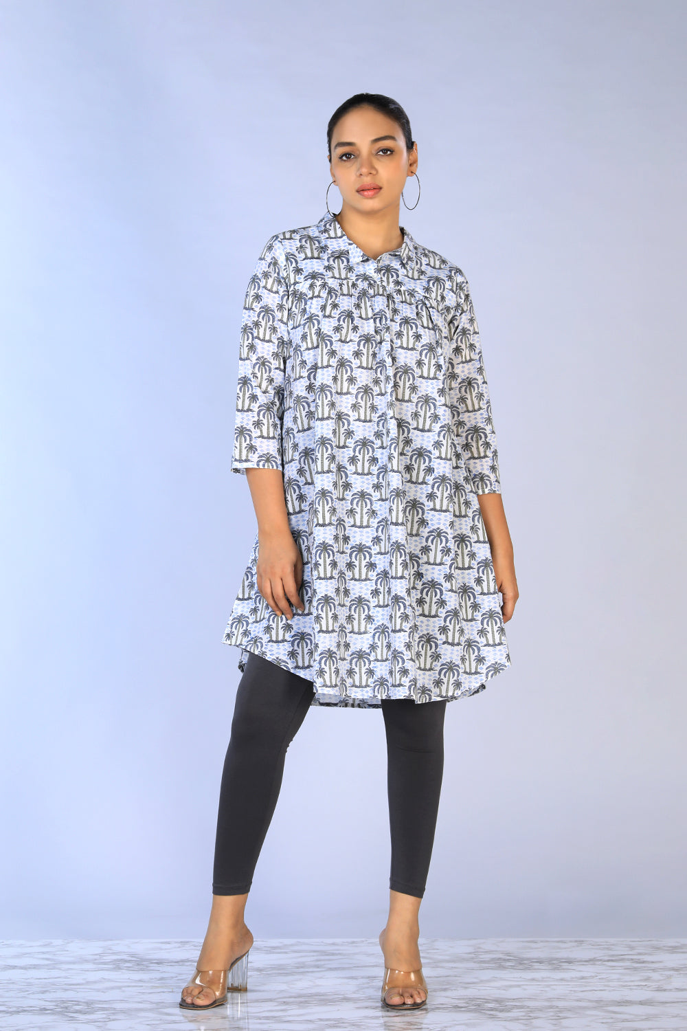 Collection of Handblock Printed gathered long shirt in a gallery layout