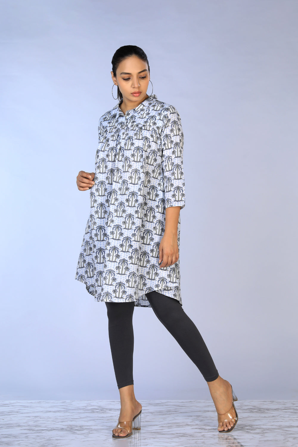 Collection of Handblock Printed gathered long shirt in a gallery layout