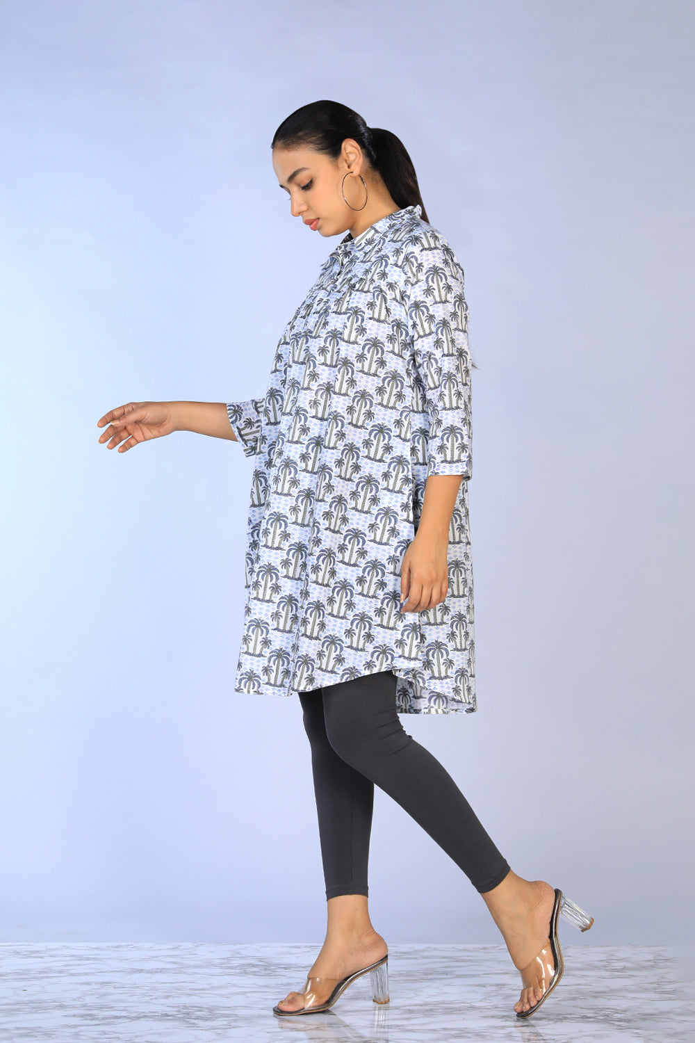 Collection of Handblock Printed gathered long shirt in a gallery layout