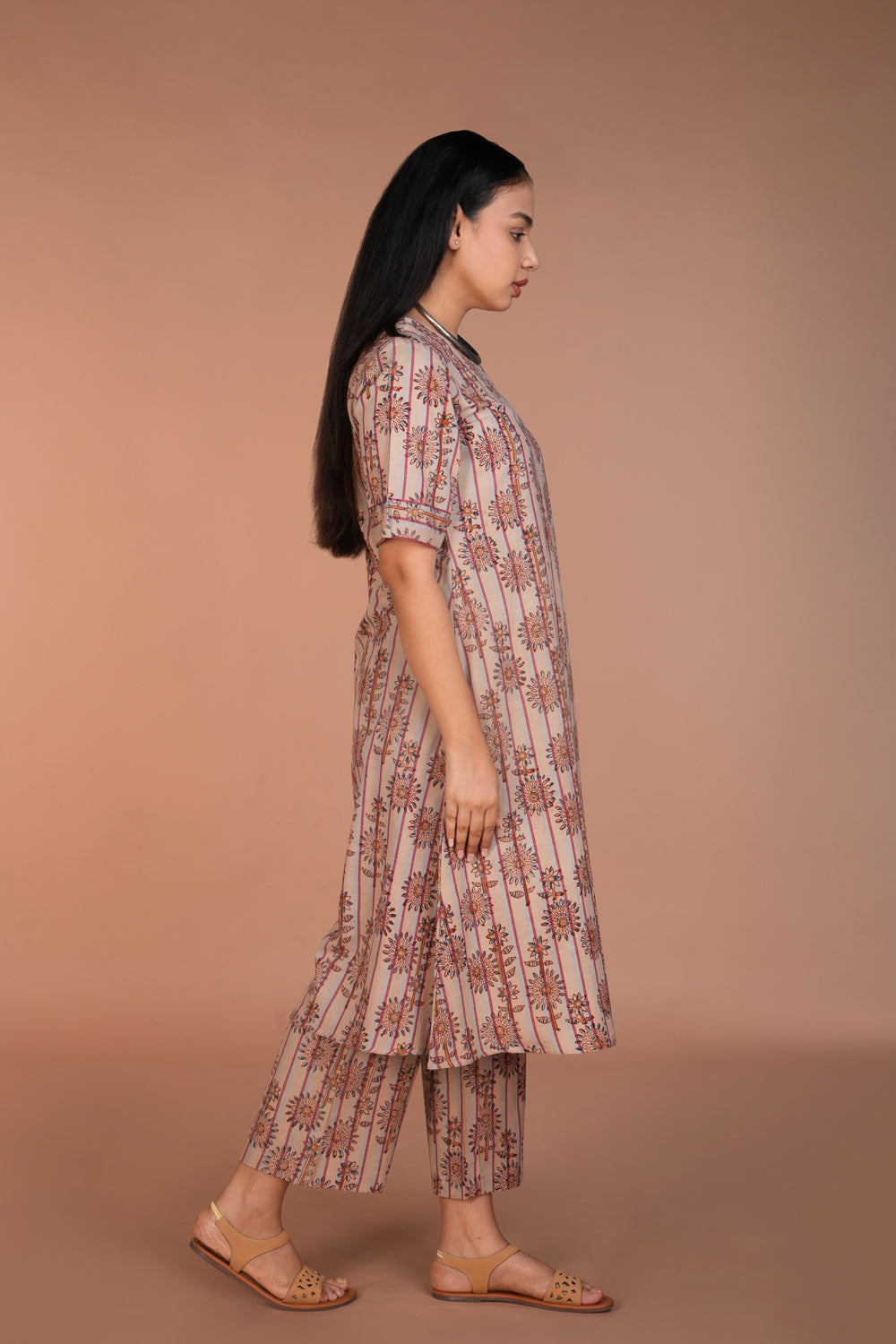 Beige Kalamkari handblock printed kurta set