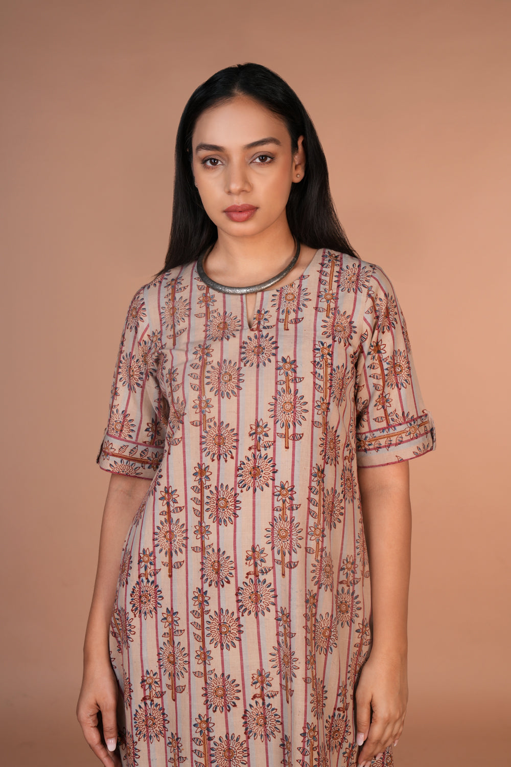 Beige Kalamkari handblock printed kurta set