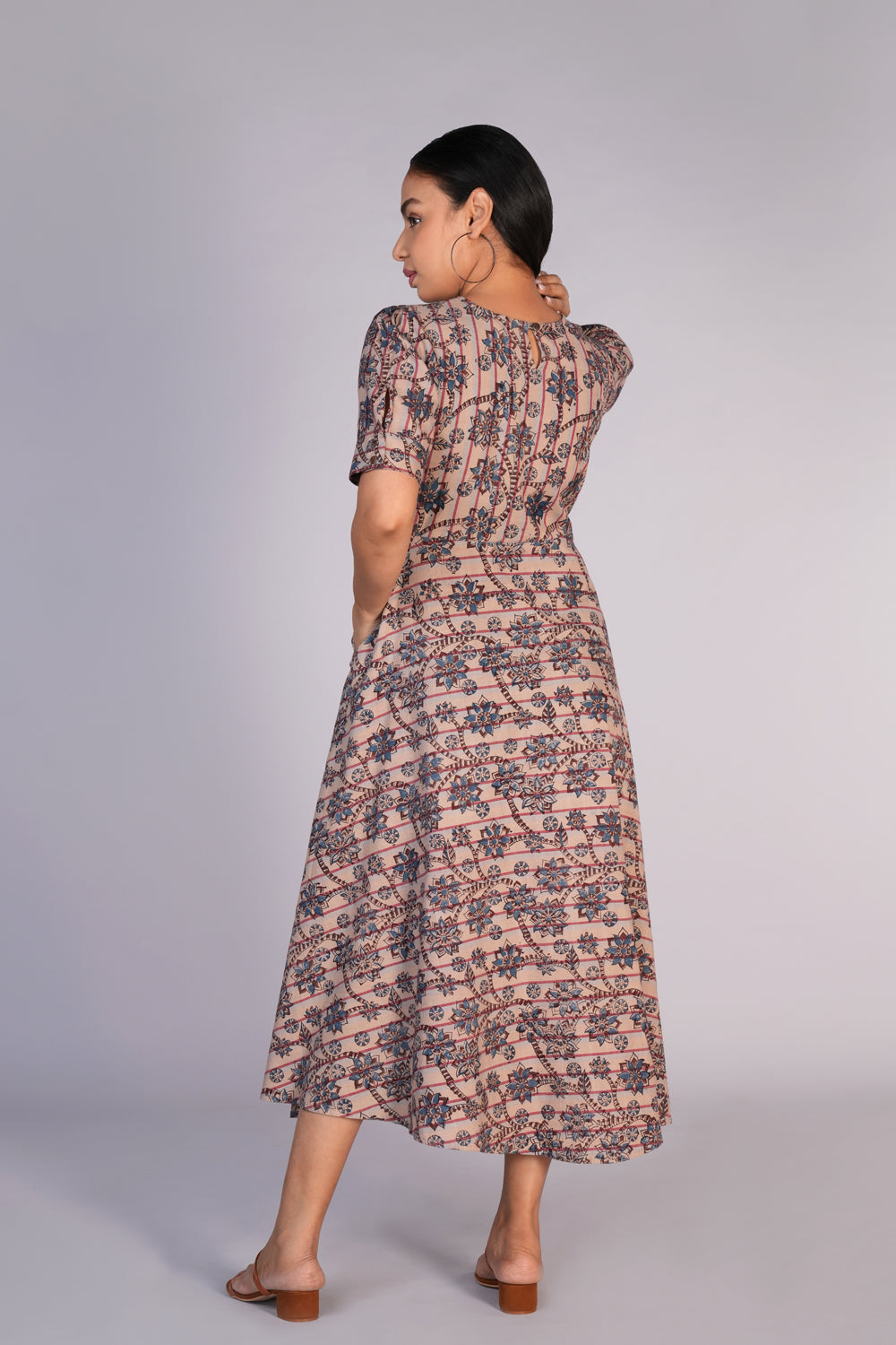 Kalamkari handblock printed striped dress