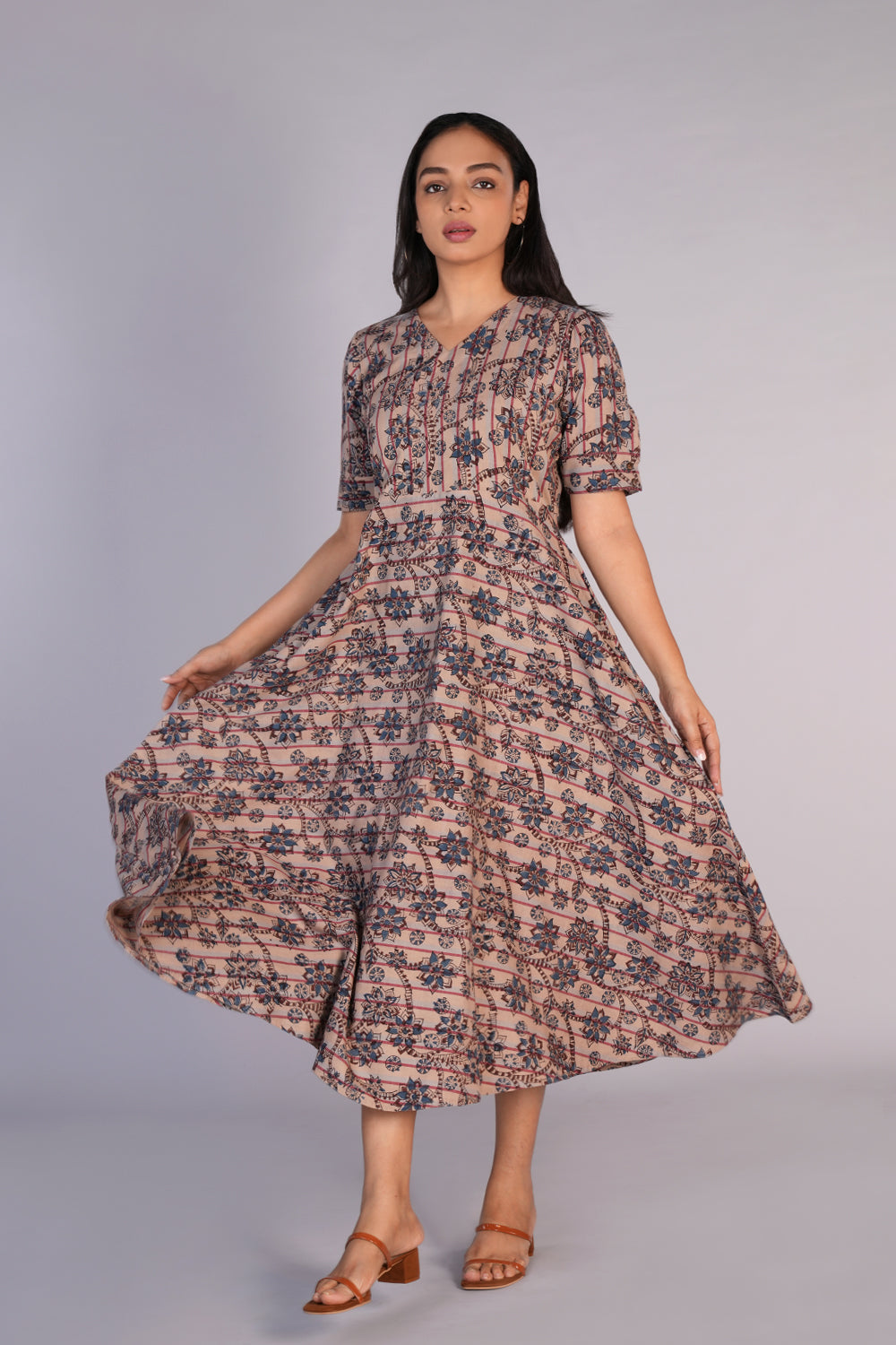 Kalamkari handblock printed striped dress