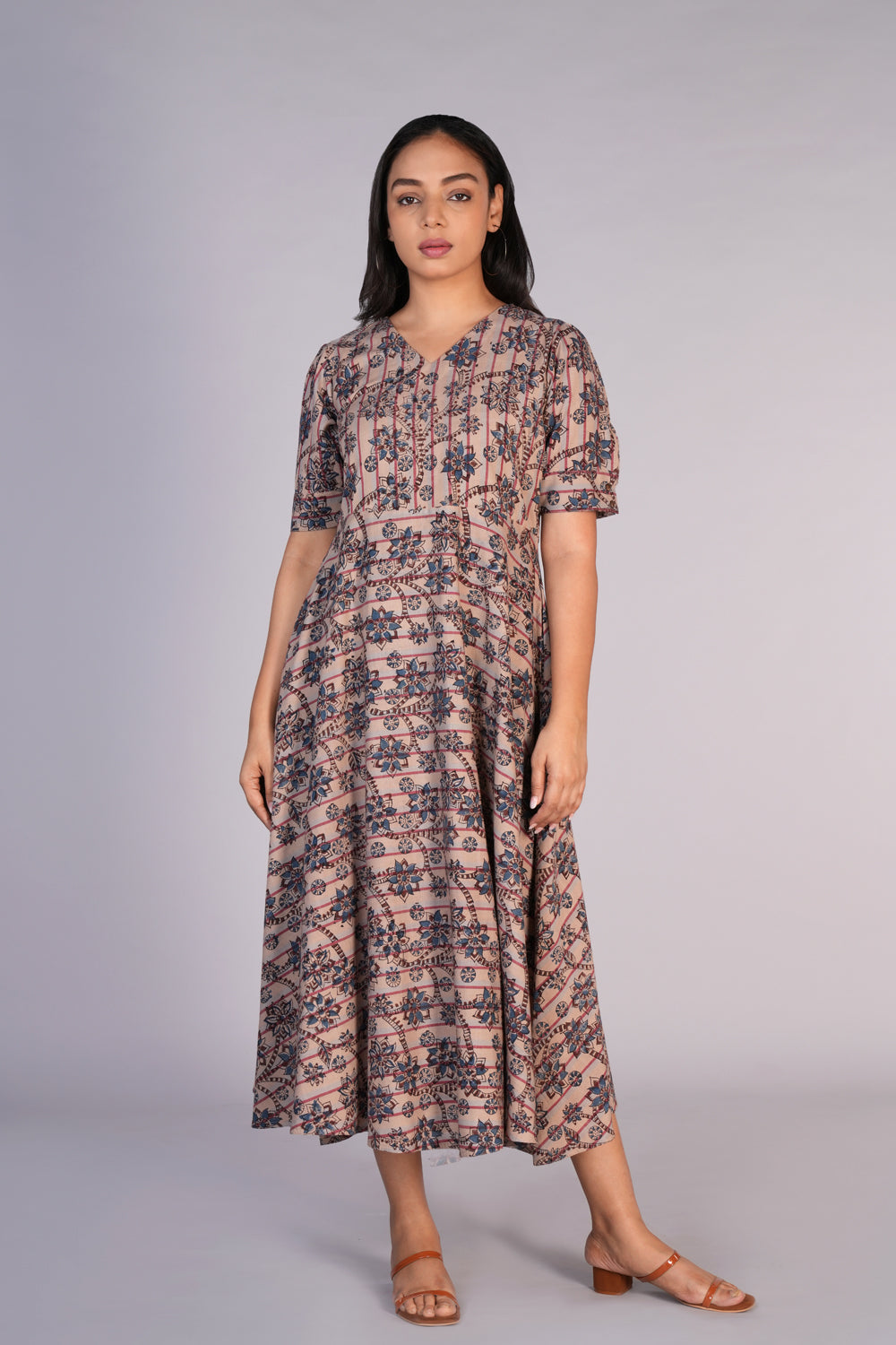 Kalamkari handblock printed striped dress