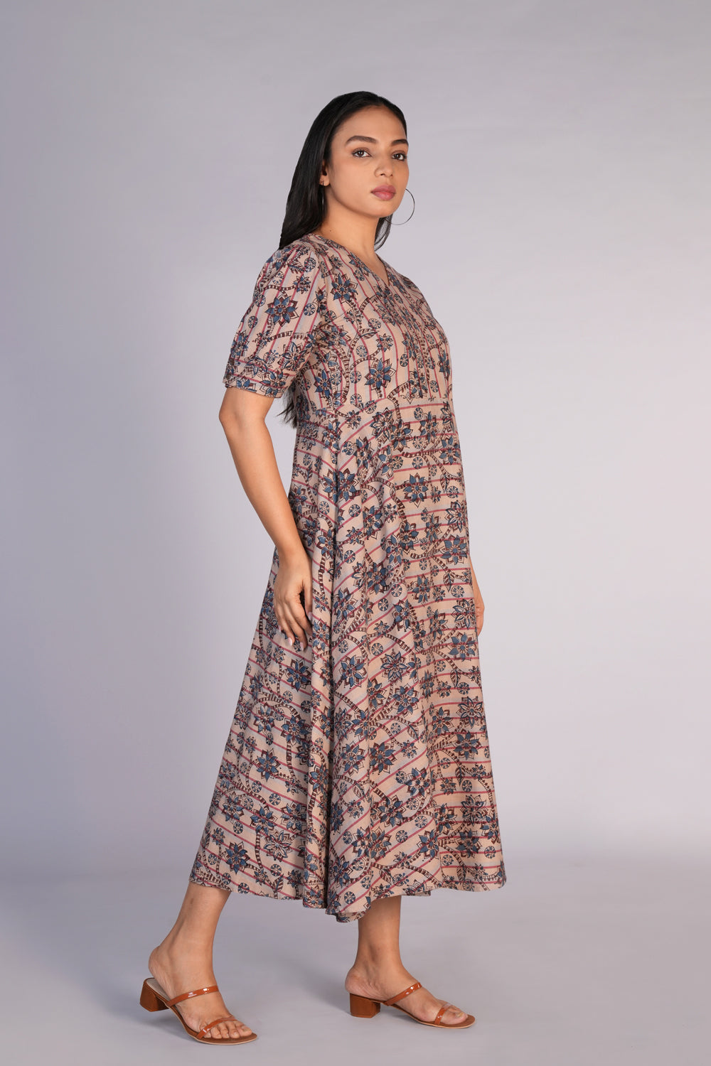 Kalamkari handblock printed striped dress