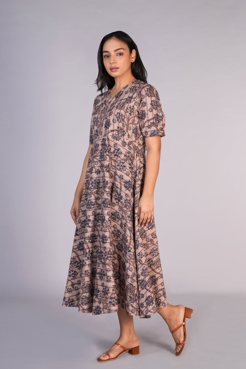 Kalamkari handblock printed striped dress