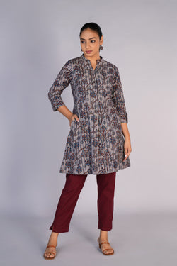 Image of Grey Blue Kalamkari handblock printed dress