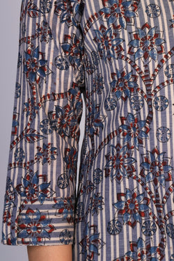 Image of Grey Blue Kalamkari handblock printed dress