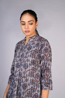 Image of Grey Blue Kalamkari handblock printed dress