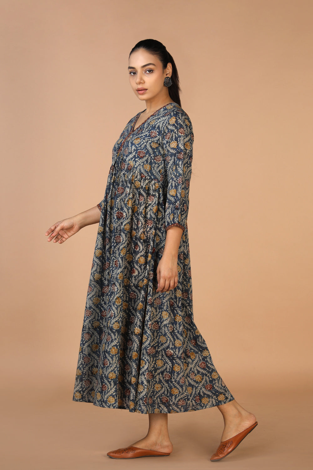 Collection of Cotton Mull Kalamkari Handblock printed dress in a gallery layout