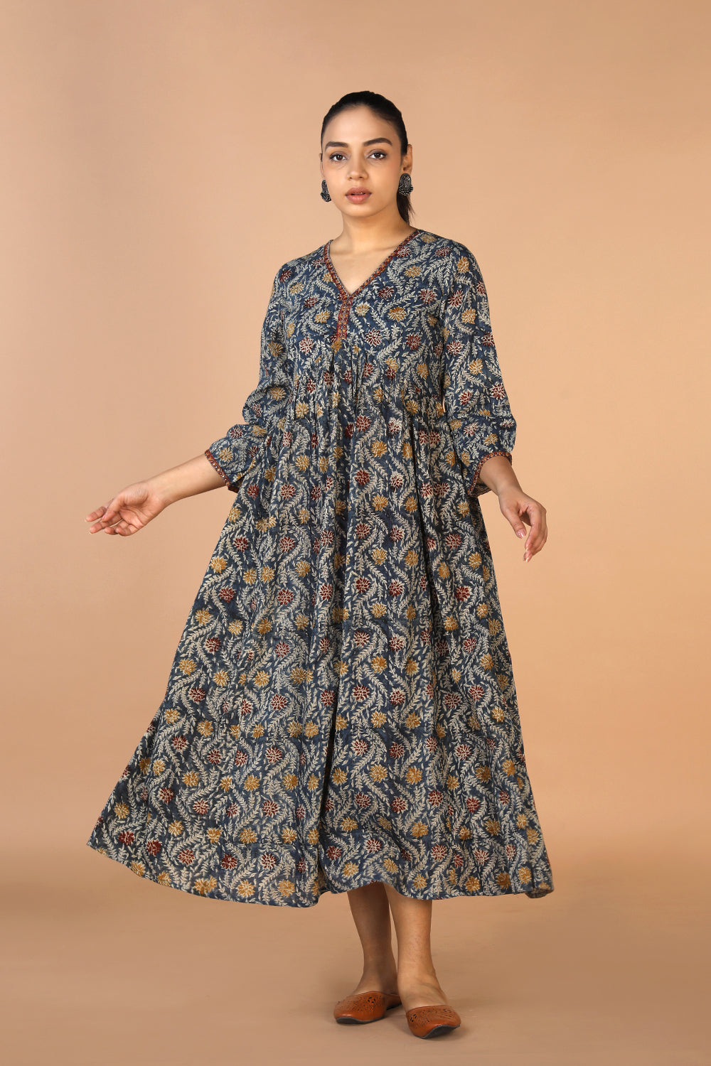 Collection of Cotton Mull Kalamkari Handblock printed dress in a gallery layout