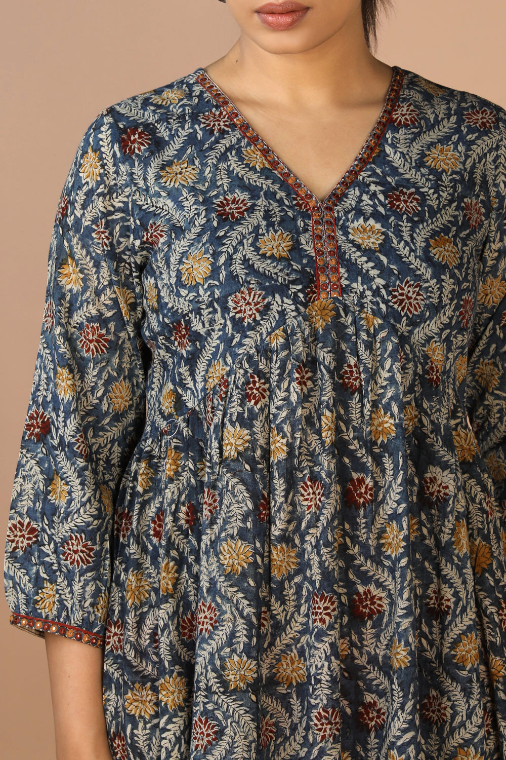 Collection of Cotton Mull Kalamkari Handblock printed dress in a gallery layout