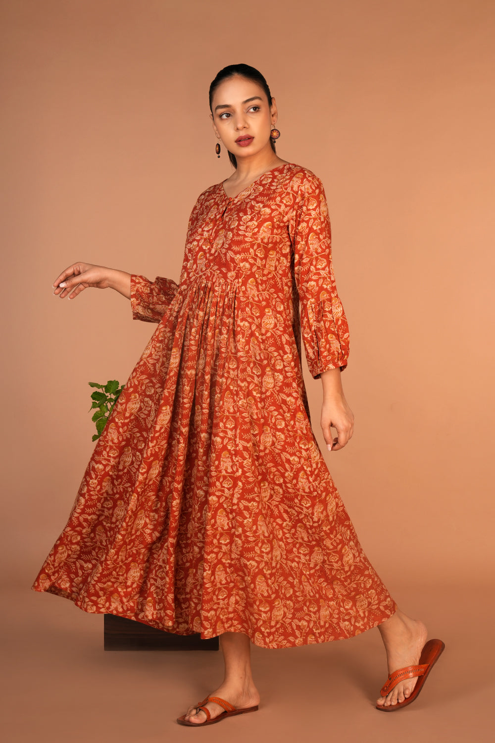 Peach Kalamkari hand block printed dress