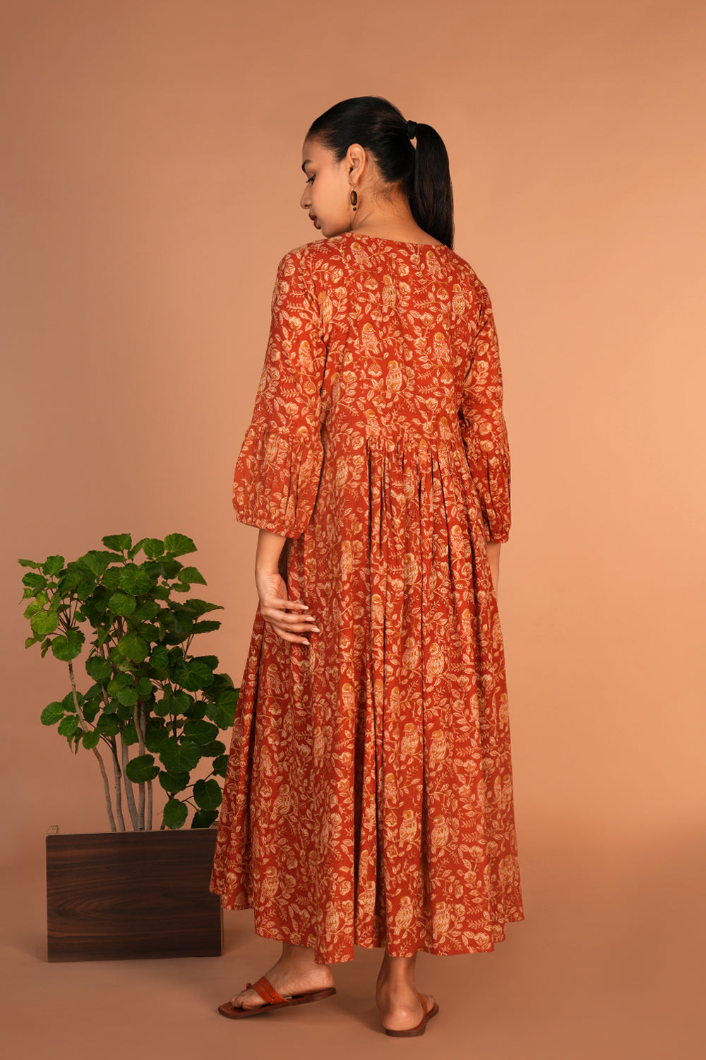 Peach Kalamkari hand block printed dress