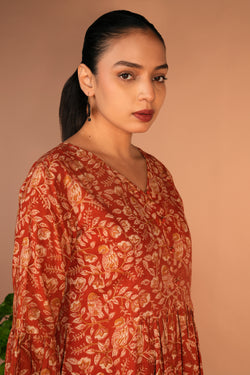 Image of Peach Kalamkari hand block printed dress