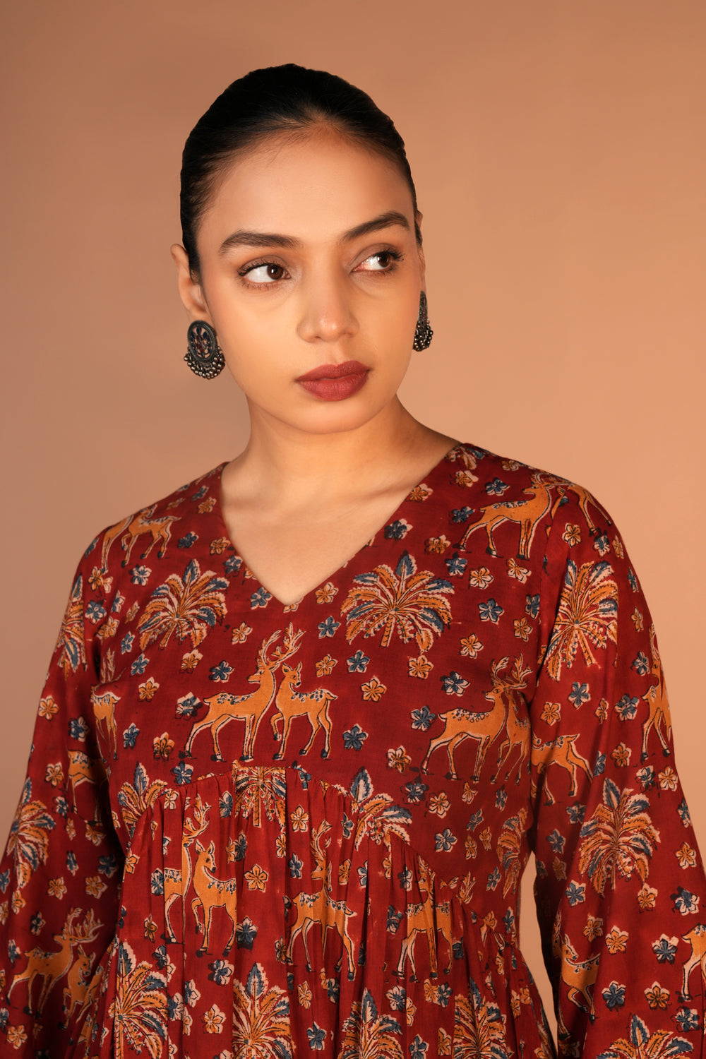 Maroon Kalamkari handblock printed dress