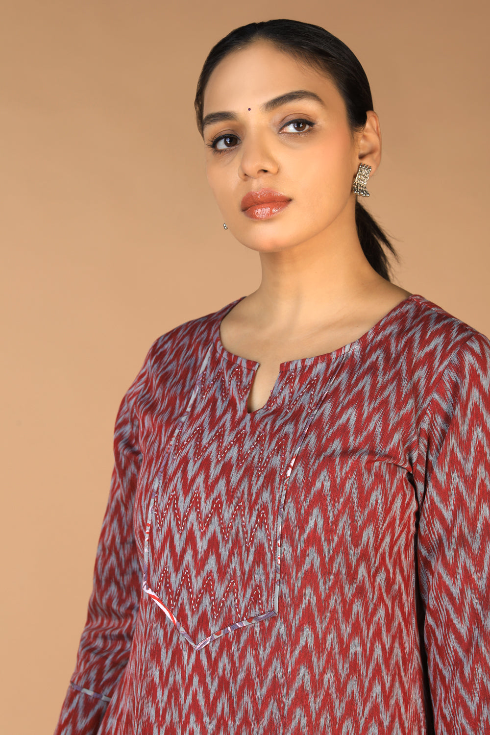 Image of Slate Magenta Cotton pochampally Ikat Kurti