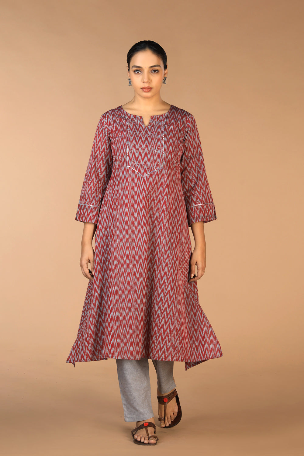 Image of Slate Magenta Cotton pochampally Ikat Kurti