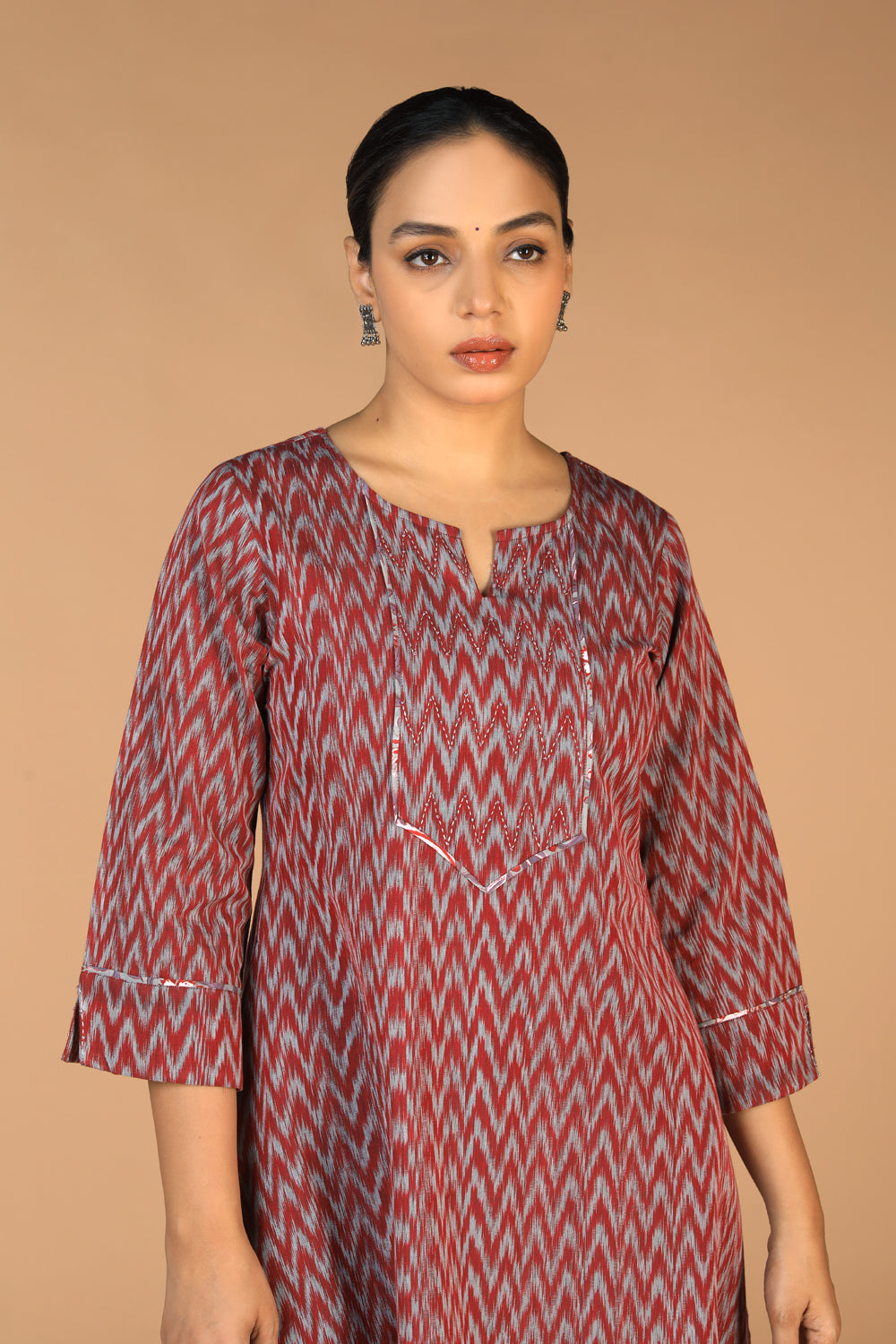 Image of Slate Magenta Cotton pochampally Ikat Kurti