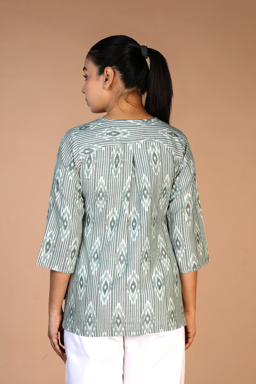 Sea Green cotton Pochampally Ikat Shirt