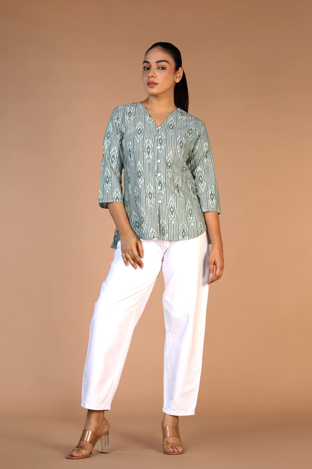 Sea Green cotton Pochampally Ikat Shirt