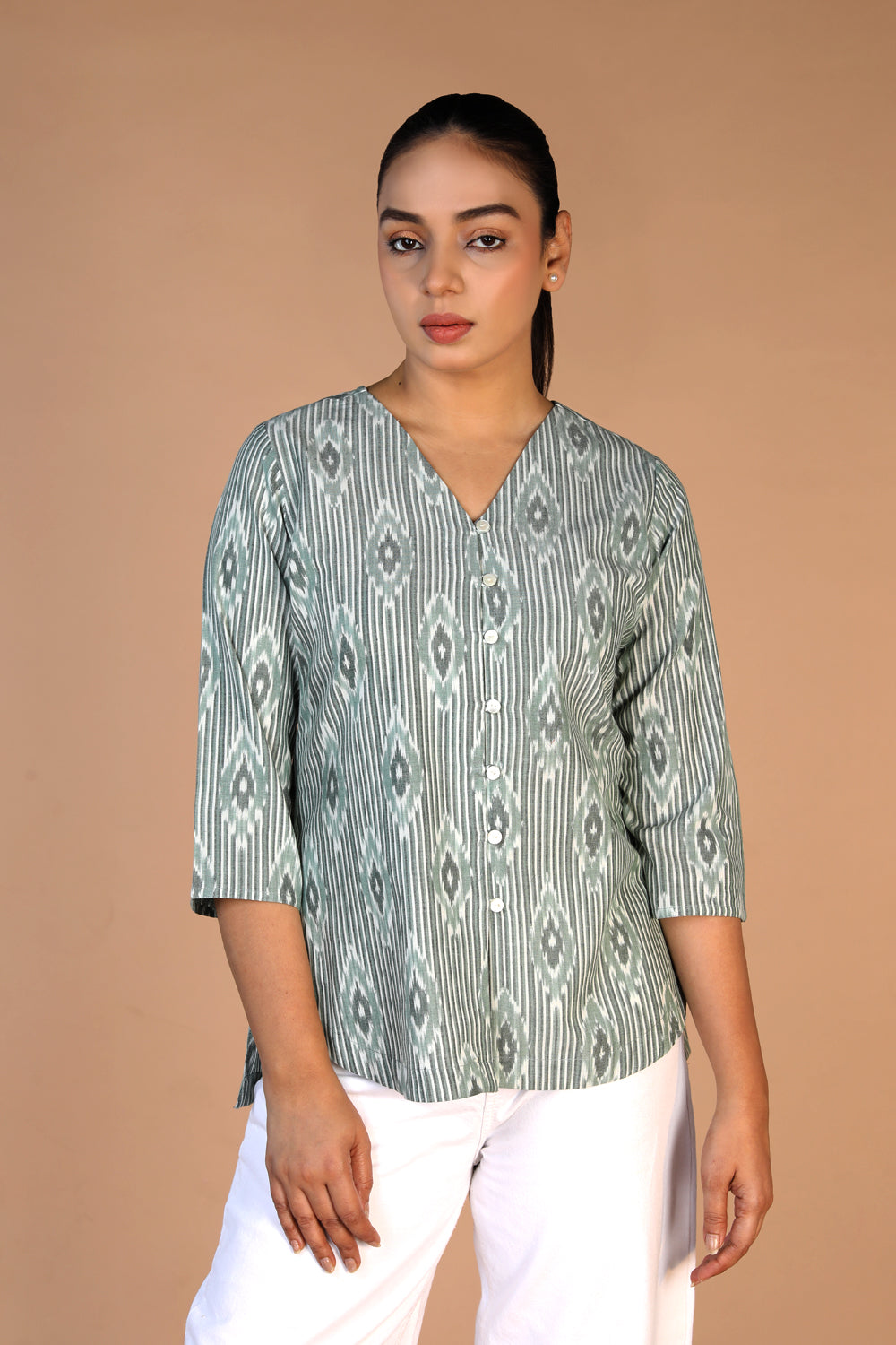 Sea Green cotton Pochampally Ikat Shirt