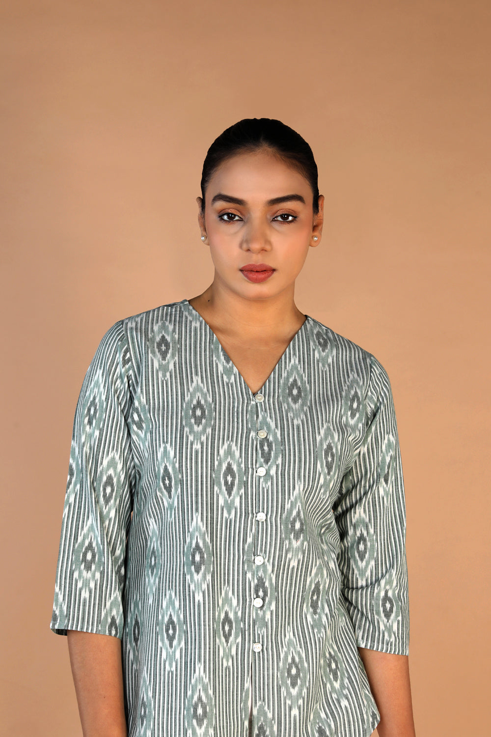 Sea Green cotton Pochampally Ikat Shirt