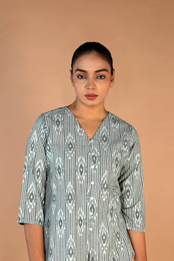 Image of Sea Green cotton Pochampally Ikat Shirt