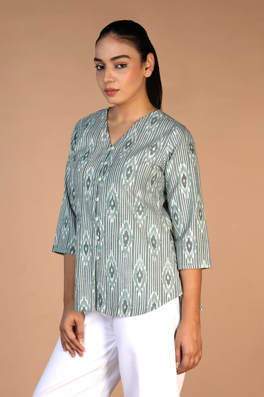 Sea Green cotton Pochampally Ikat Shirt