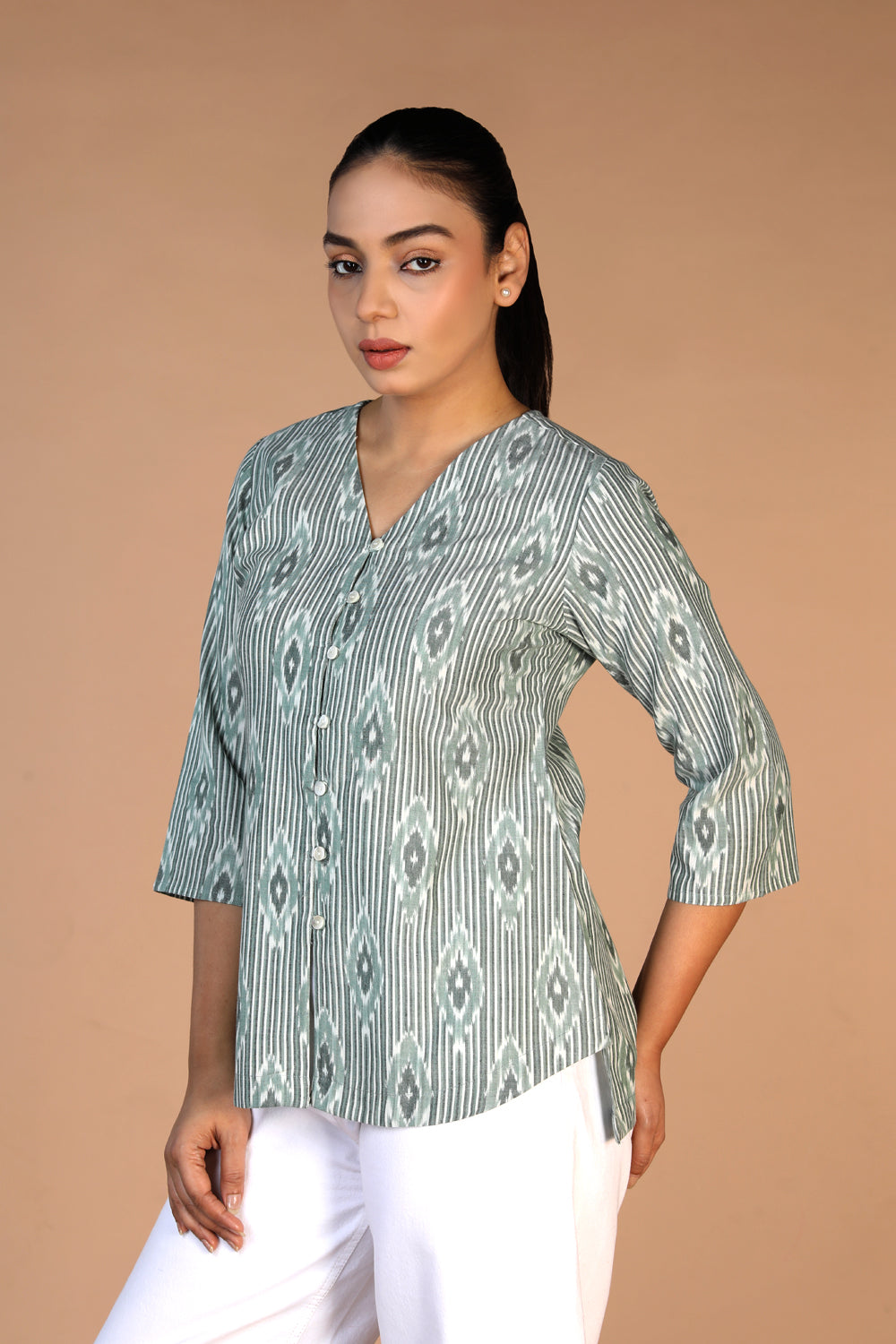 Sea Green cotton Pochampally Ikat Shirt