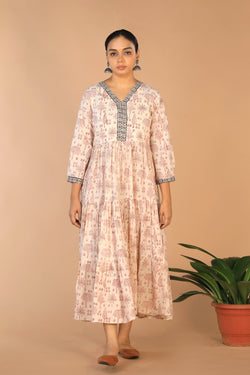 Image of Bagh handblock printed tiered cotton dress