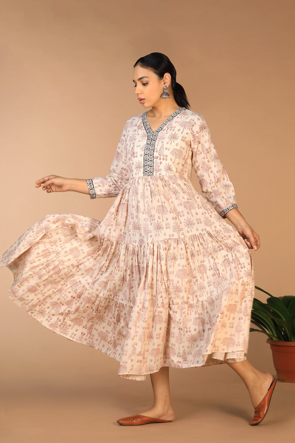 Image of Bagh handblock printed tiered cotton dress