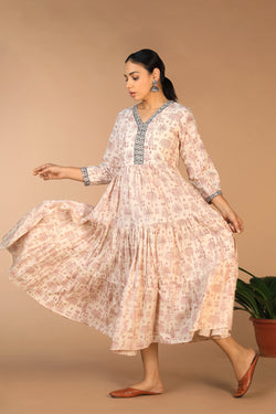 Image of Bagh handblock printed tiered cotton dress