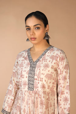 Image of Bagh handblock printed tiered cotton dress